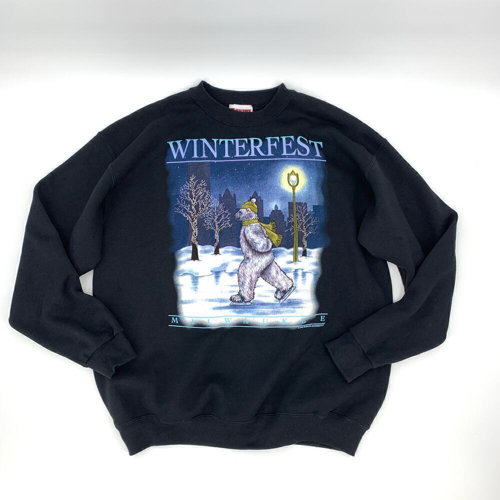 Holoubek VTG 1992 Milwaukee Winterfest Black Crewneck Sweatshirt Unisex Size XL - Picture 3 of 8